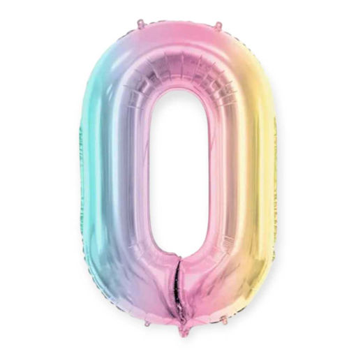 Picture of FOIL BALLOON NUMBER 0 PASTEL RAINBOW 34 INCH